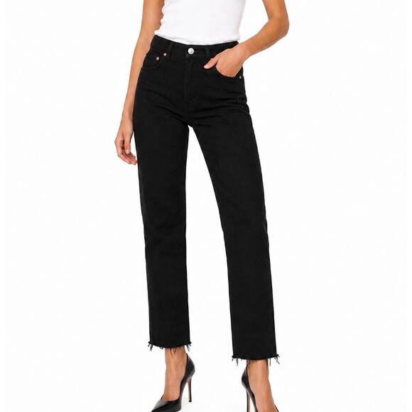 RE/DONE Denim - RE/DONE Originals 70s Straight Leg Jet Black Raw Hem Jeans Size 25 High Rise